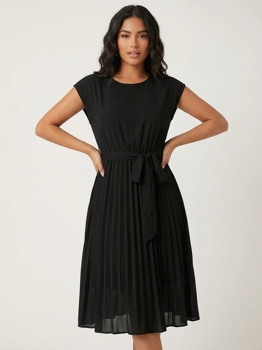 Robe midi plissée femme – Ceinturée et élégante - Image 2