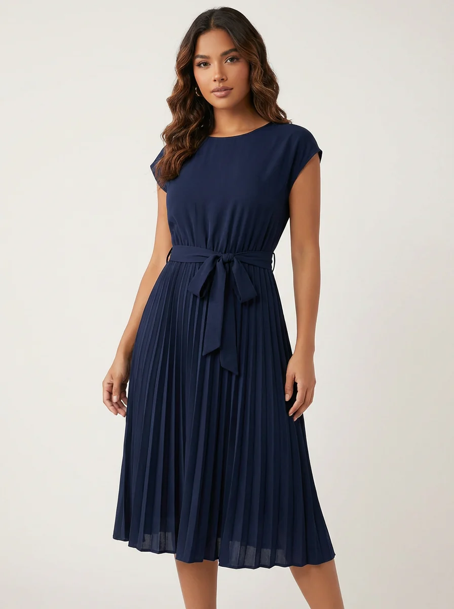 Robe midi plissée femme – Ceinturée et élégante - Image 3