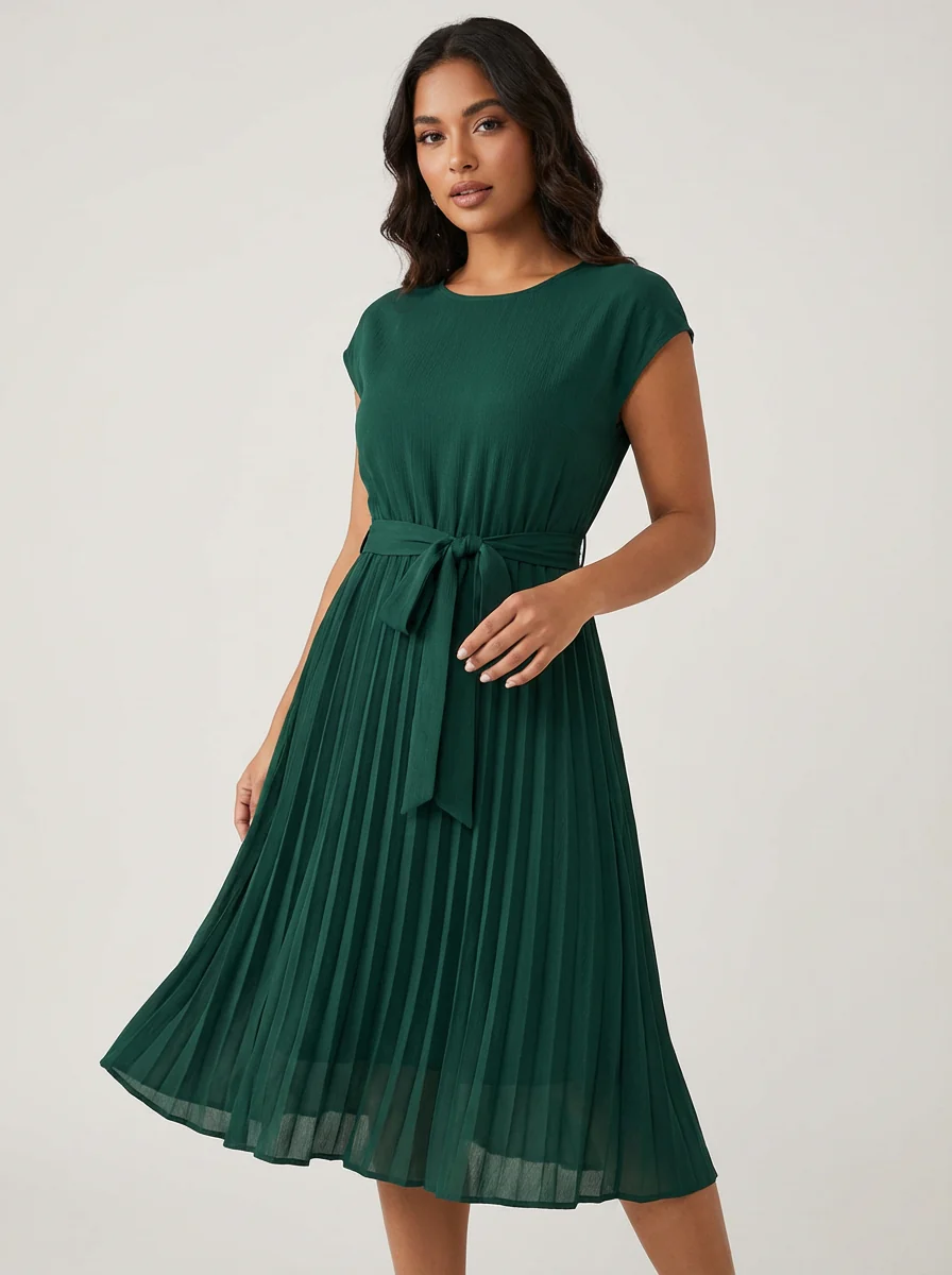 Robe midi plissée femme – Ceinturée et élégante - Image 4