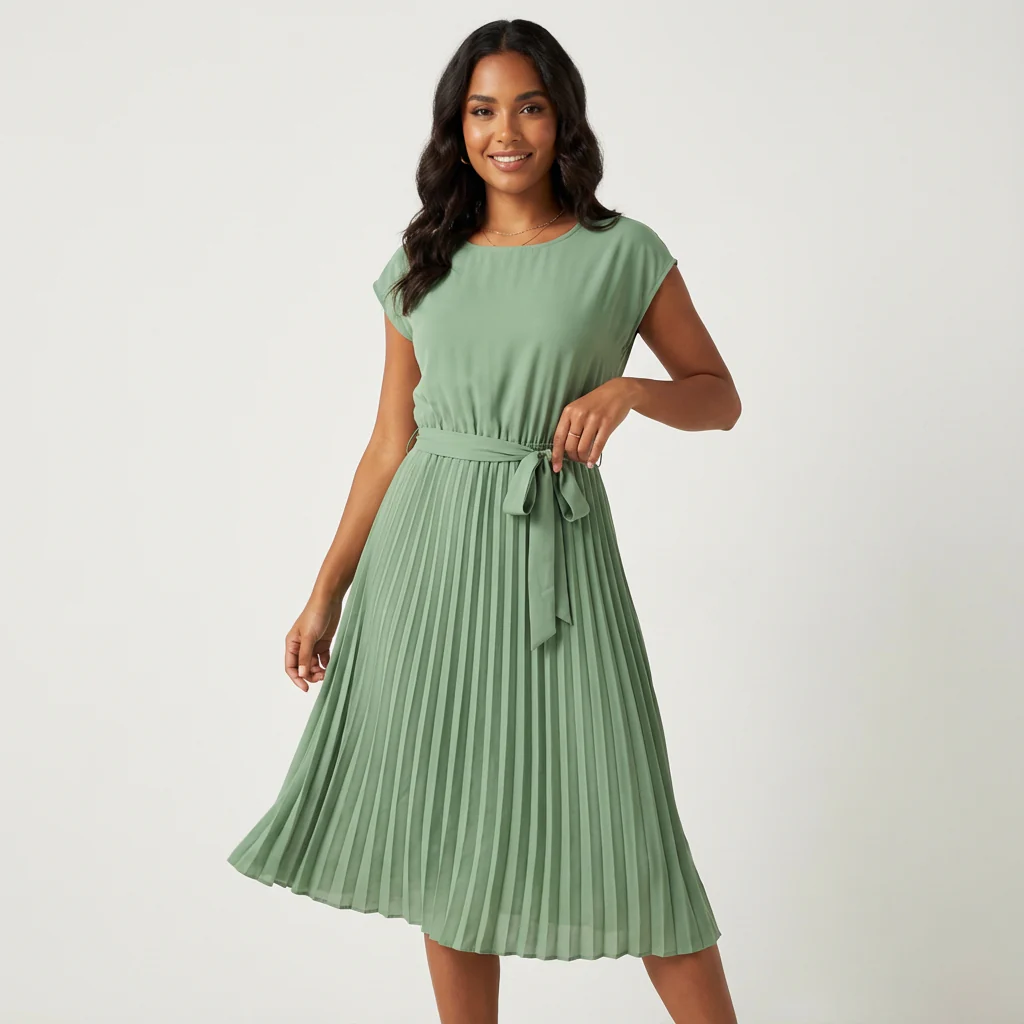 Robe midi plissée femme – Ceinturée et élégante - Image 7