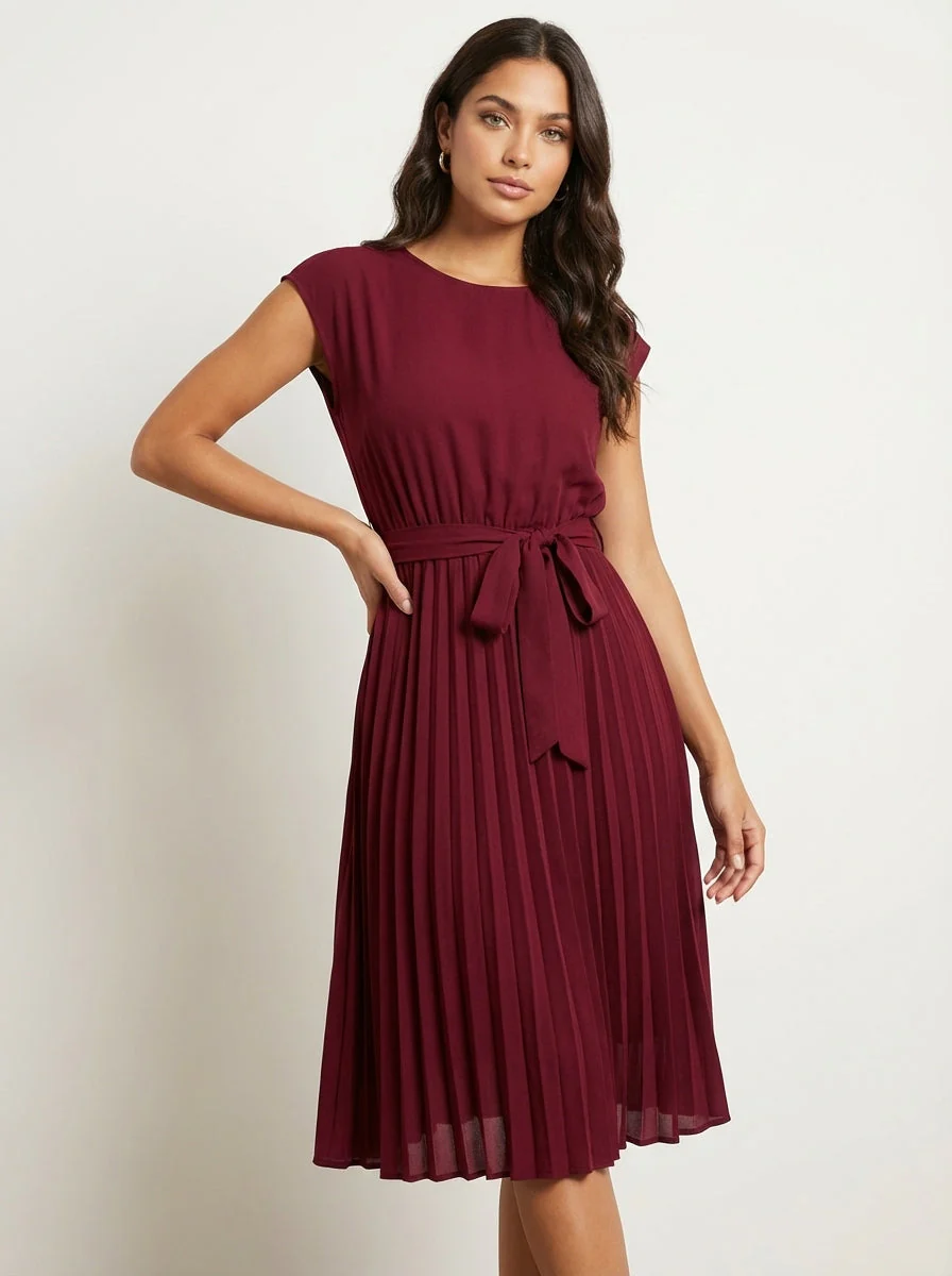 Robe midi plissée femme – Ceinturée et élégante - Image 9