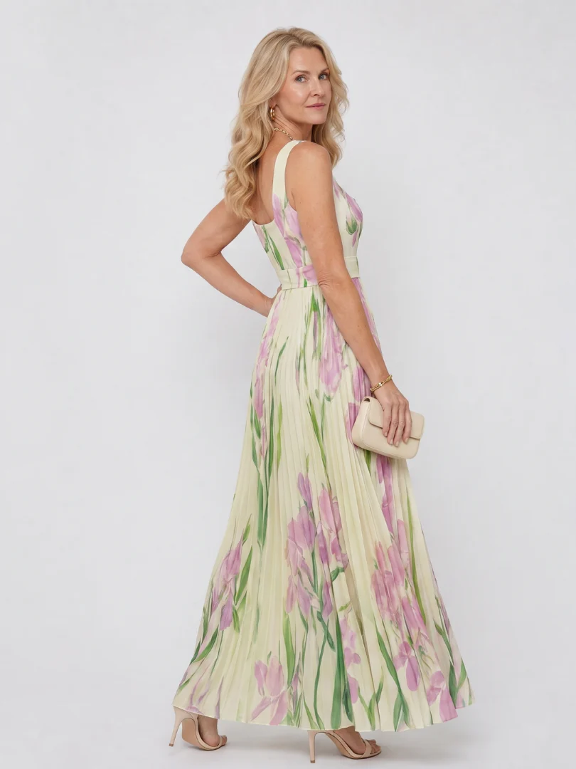 Robe midi plissee femme sans manches col carre - Elegante et estivale - Image 2