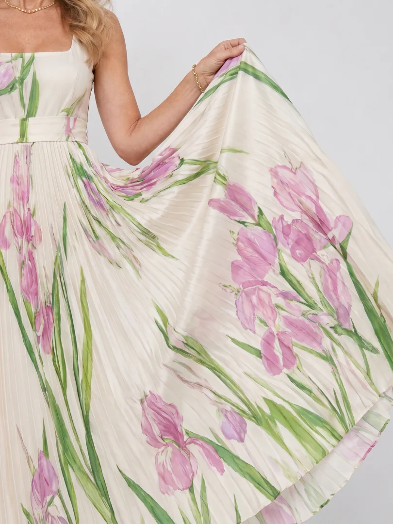 Robe midi plissee femme sans manches col carre - Elegante et estivale - Image 4
