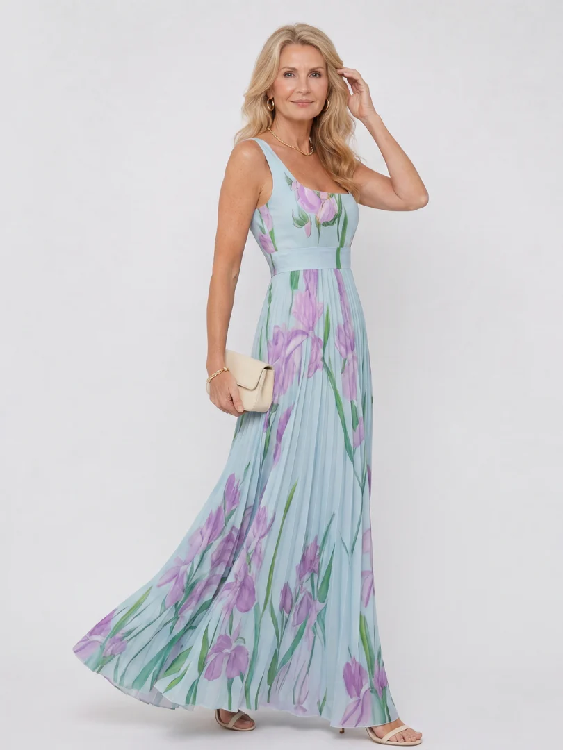 Robe midi plissee femme sans manches col carre - Elegante et estivale - Image 5