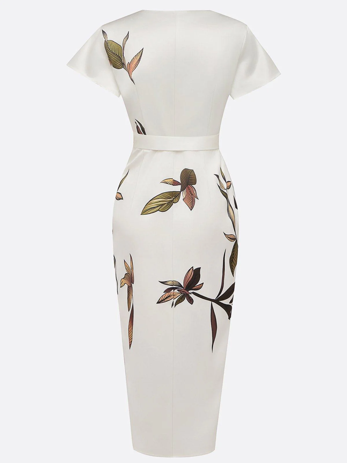 Robe Midi Portefeuille Élégante en Satin Femme – Imprimé Floral Manches Courtes - Image 7