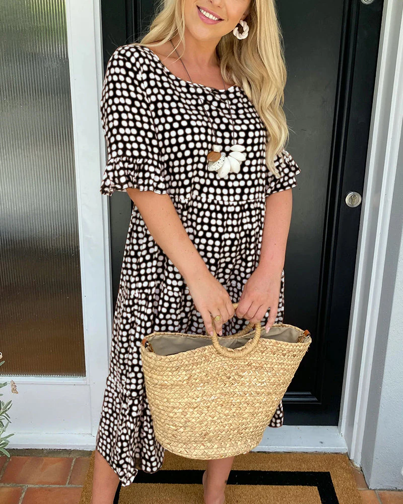 Robe midi pour femme à col rond et imprimé à pois - Image 14