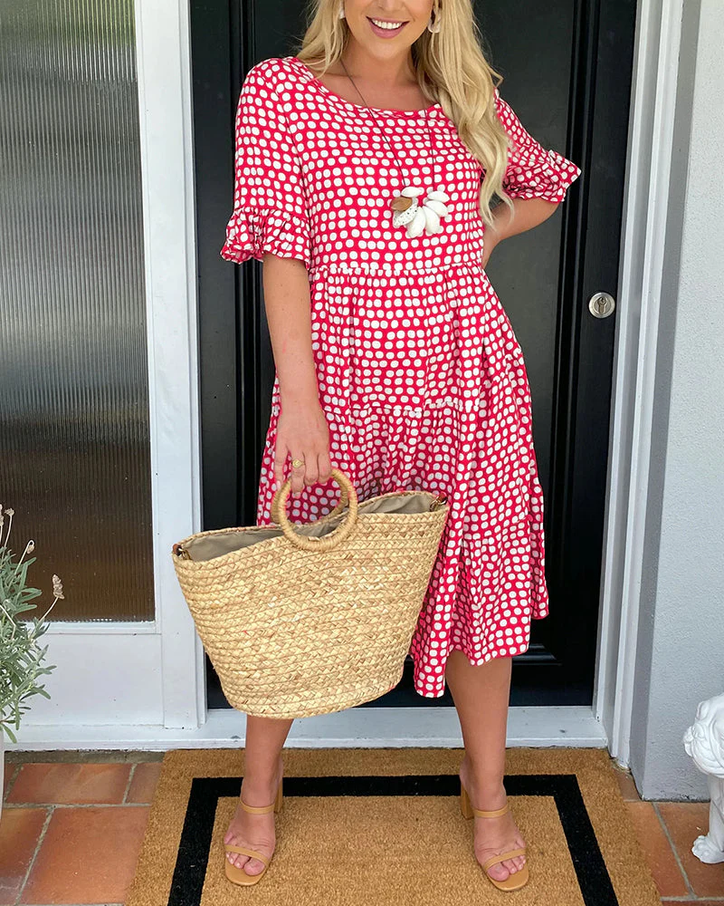 Robe midi pour femme à col rond et imprimé à pois - Image 15