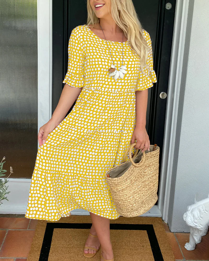 Robe midi pour femme à col rond et imprimé à pois - Image 16