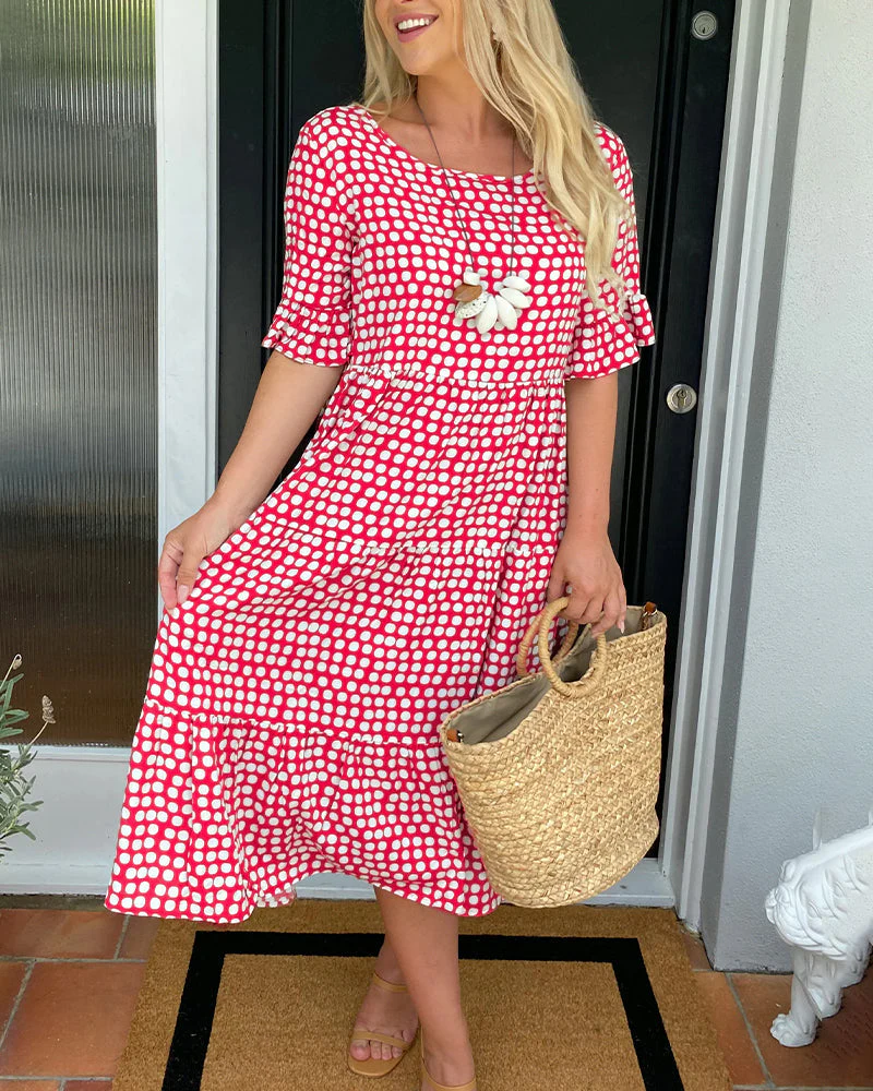 Robe midi pour femme à col rond et imprimé à pois - Image 17