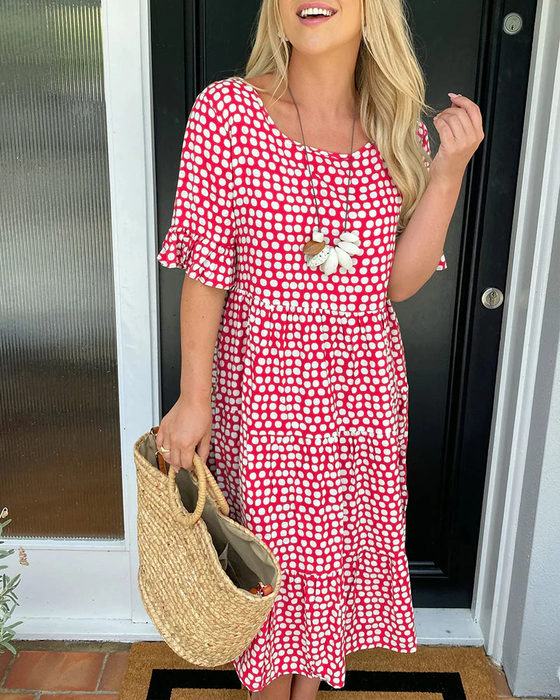 Robe midi pour femme à col rond et imprimé à pois - Image 19