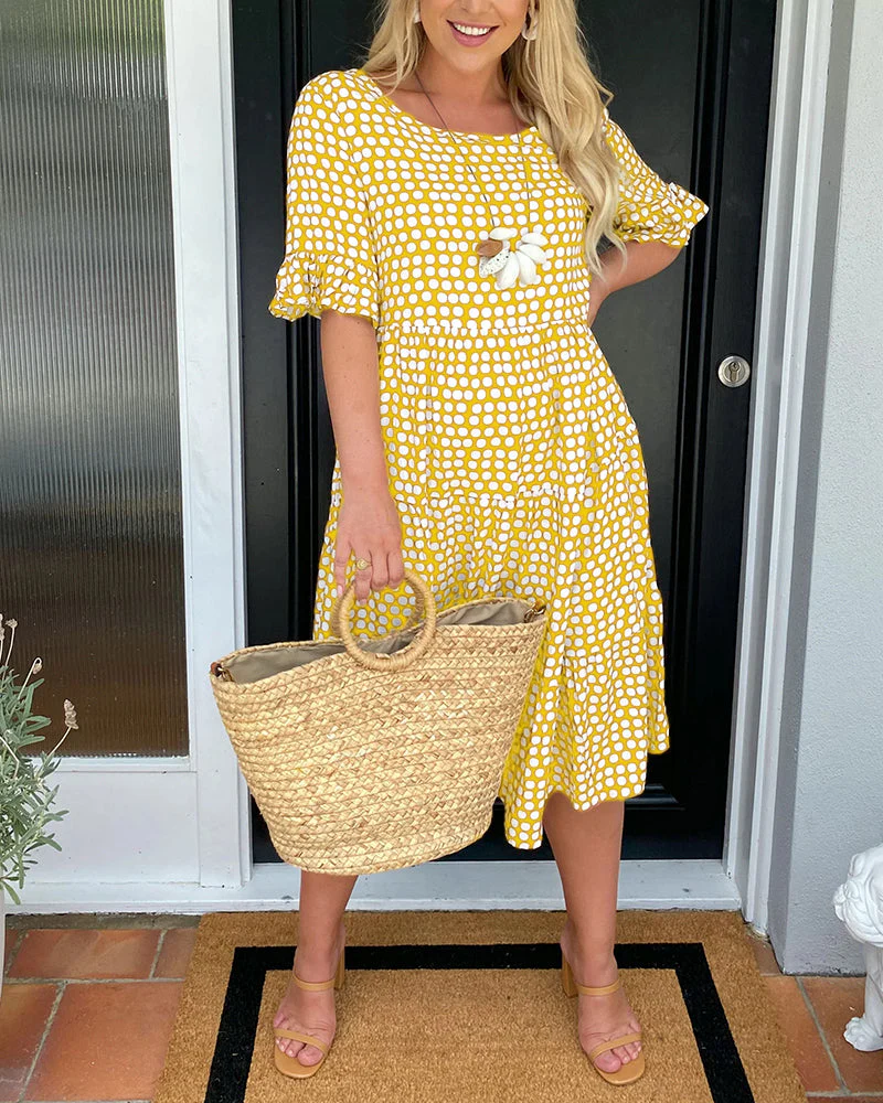 Robe midi pour femme à col rond et imprimé à pois - Image 22