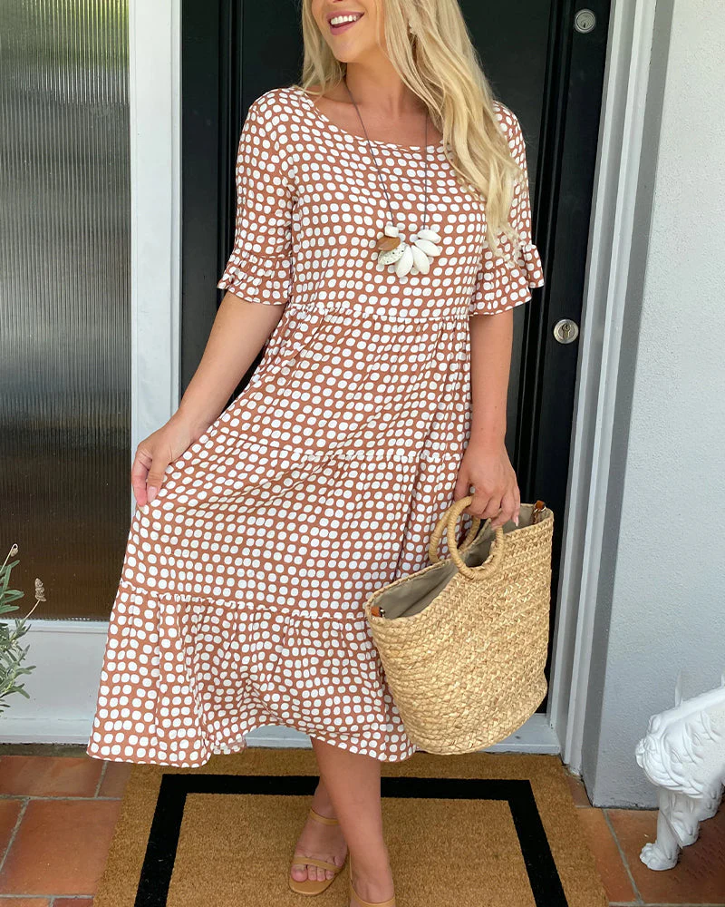 Robe midi pour femme à col rond et imprimé à pois - Image 3