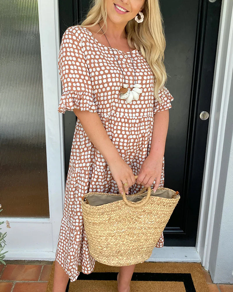 Robe midi pour femme à col rond et imprimé à pois - Image 4
