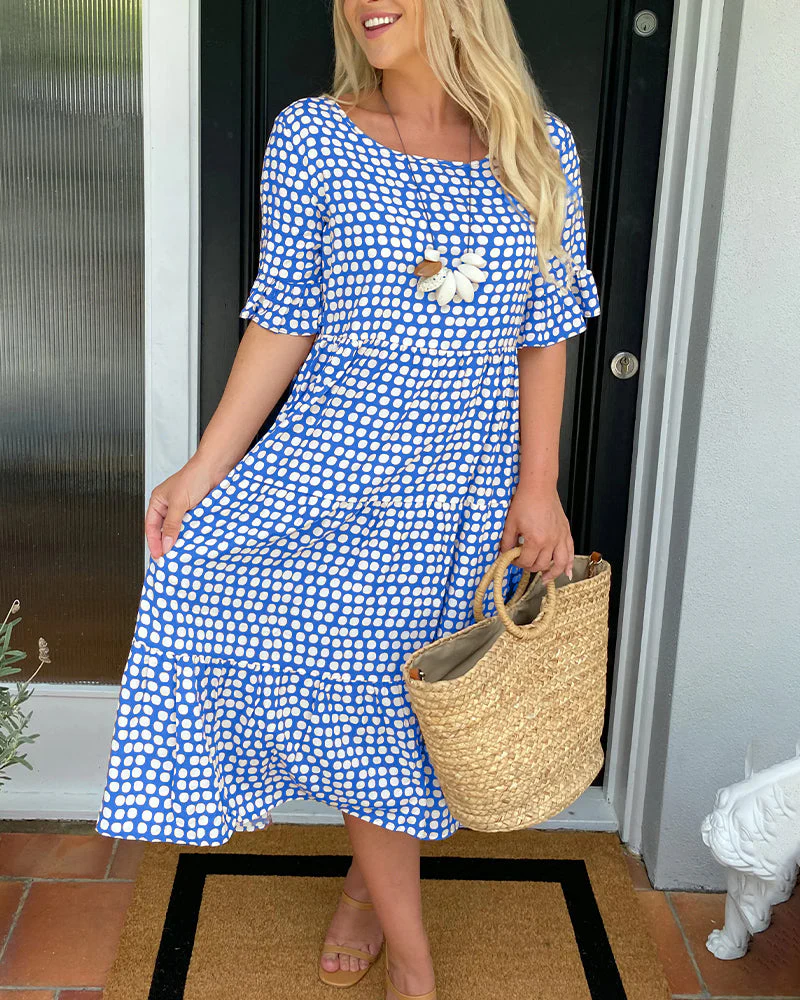 Robe midi pour femme à col rond et imprimé à pois - Image 7