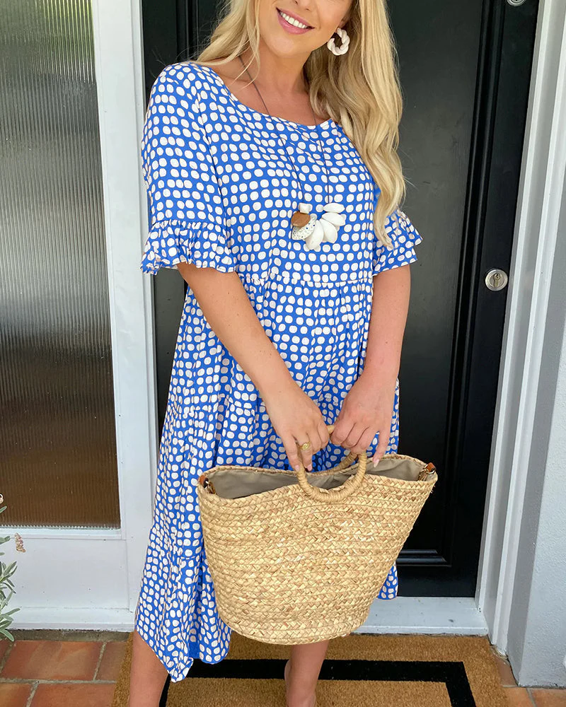 Robe midi pour femme à col rond et imprimé à pois - Image 8