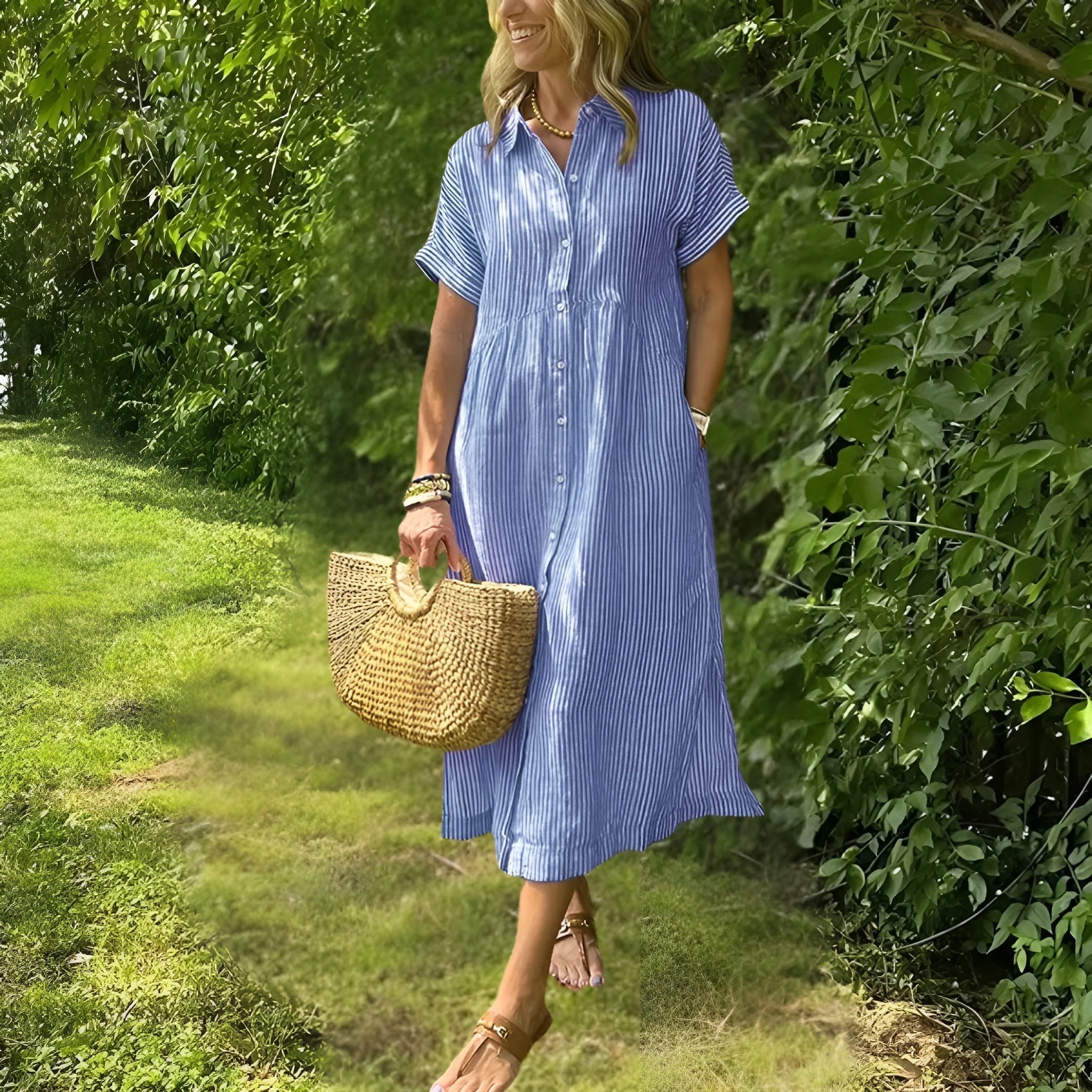 Robe Midi Rayée Femme Élégante et Confortable - Style Chic Polyvalent - Image 2