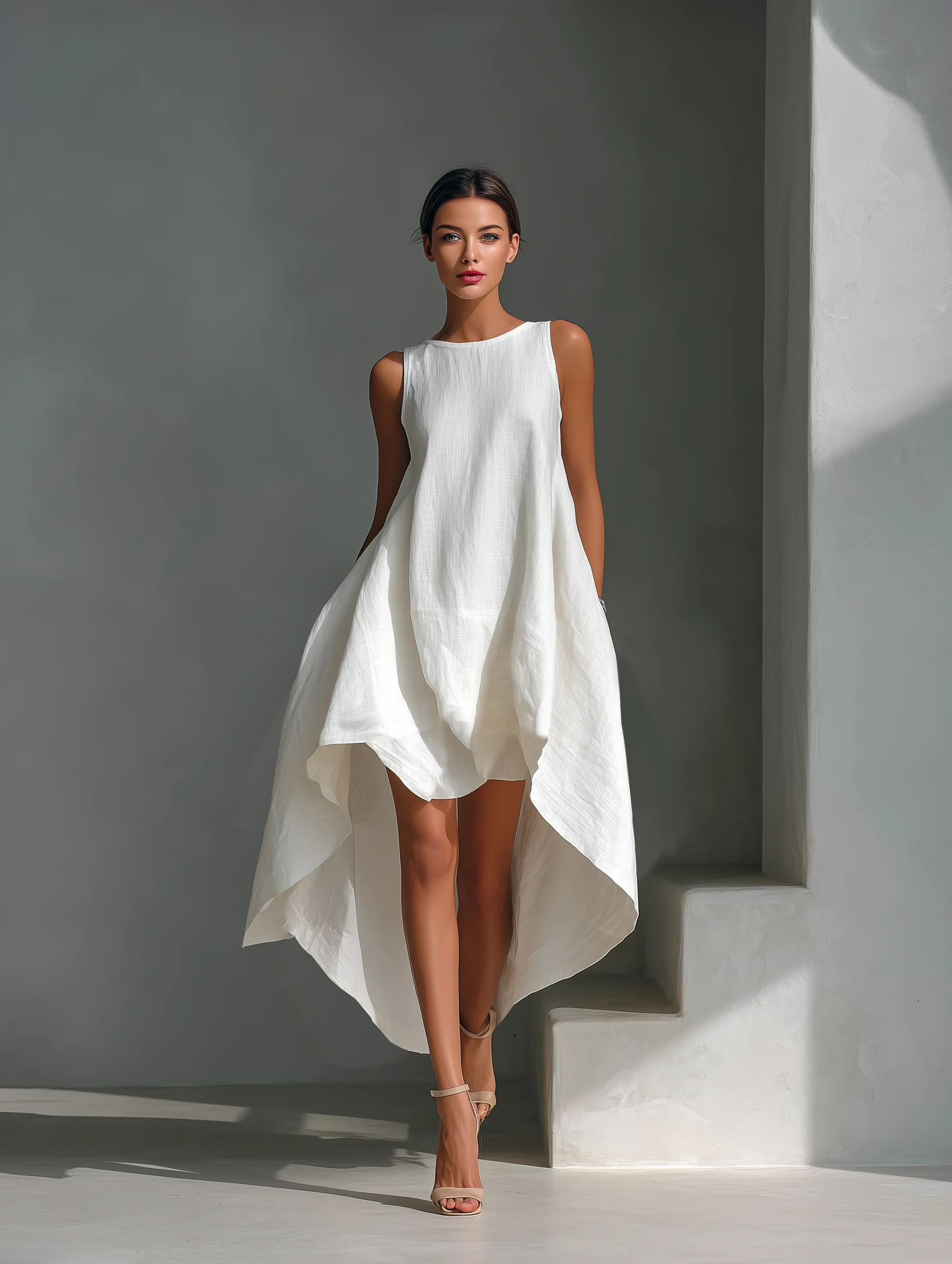 Robe midi sans manches en lin femme - Fluide et asymetrique - Image 2