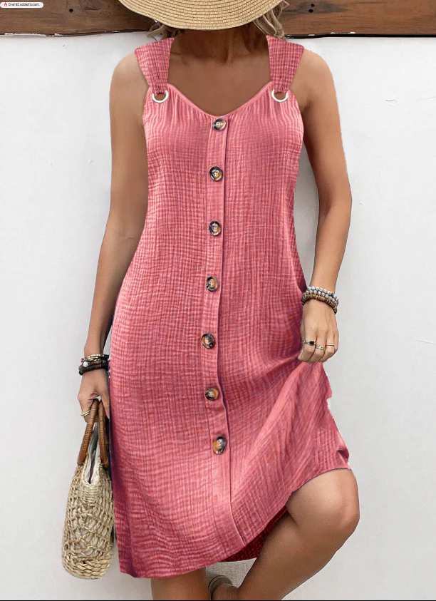 Robe Midi Unie pour Femme – Sans Manches Coupe A Col V Style Décontracté Été
