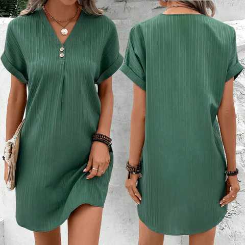 Robe Mini d’Été Élégante Femme – Coupe Ample Décontractée Col V Manches Courtes - Image 7