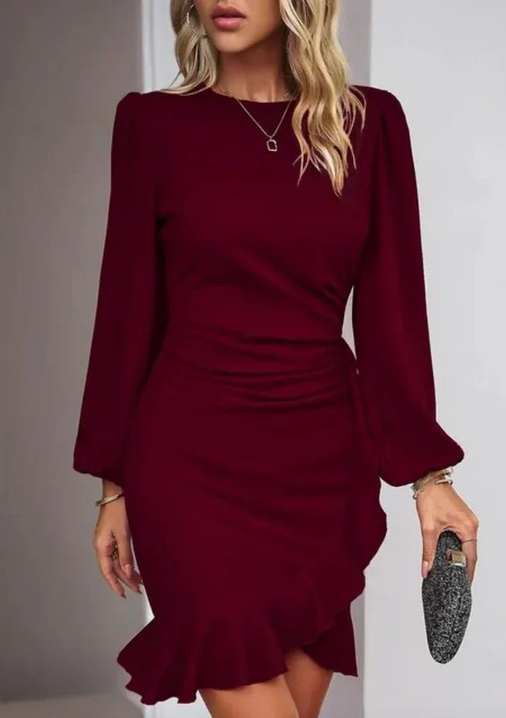 Robe Mini Élégante Femme – Manches Ballon Bouffantes avec Détails Froncés et Volants - Image 6
