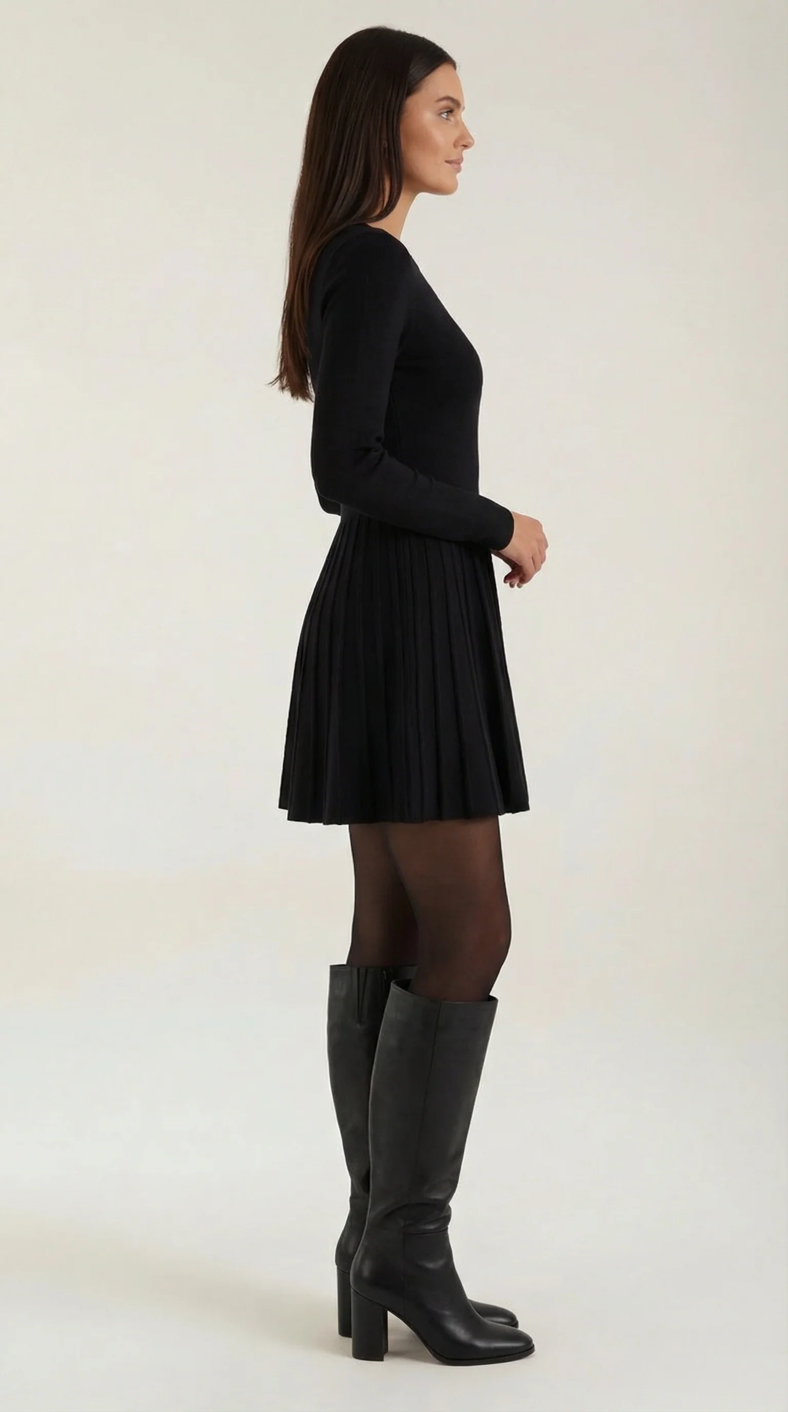 Robe Mini Élégante Plissée Femme – Manches Longues Col Rond - Image 17