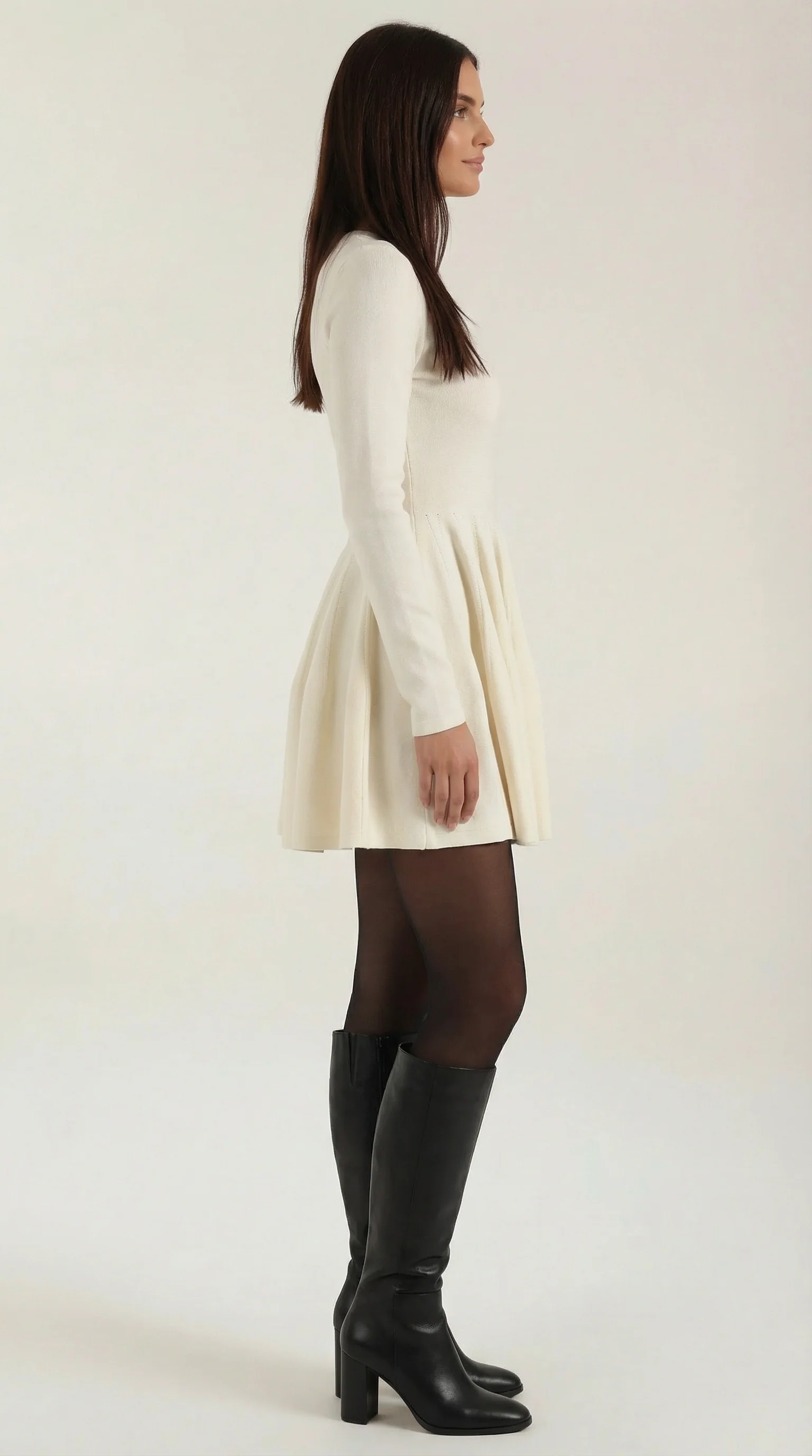 Robe Mini Élégante Plissée Femme – Manches Longues Col Rond - Image 2