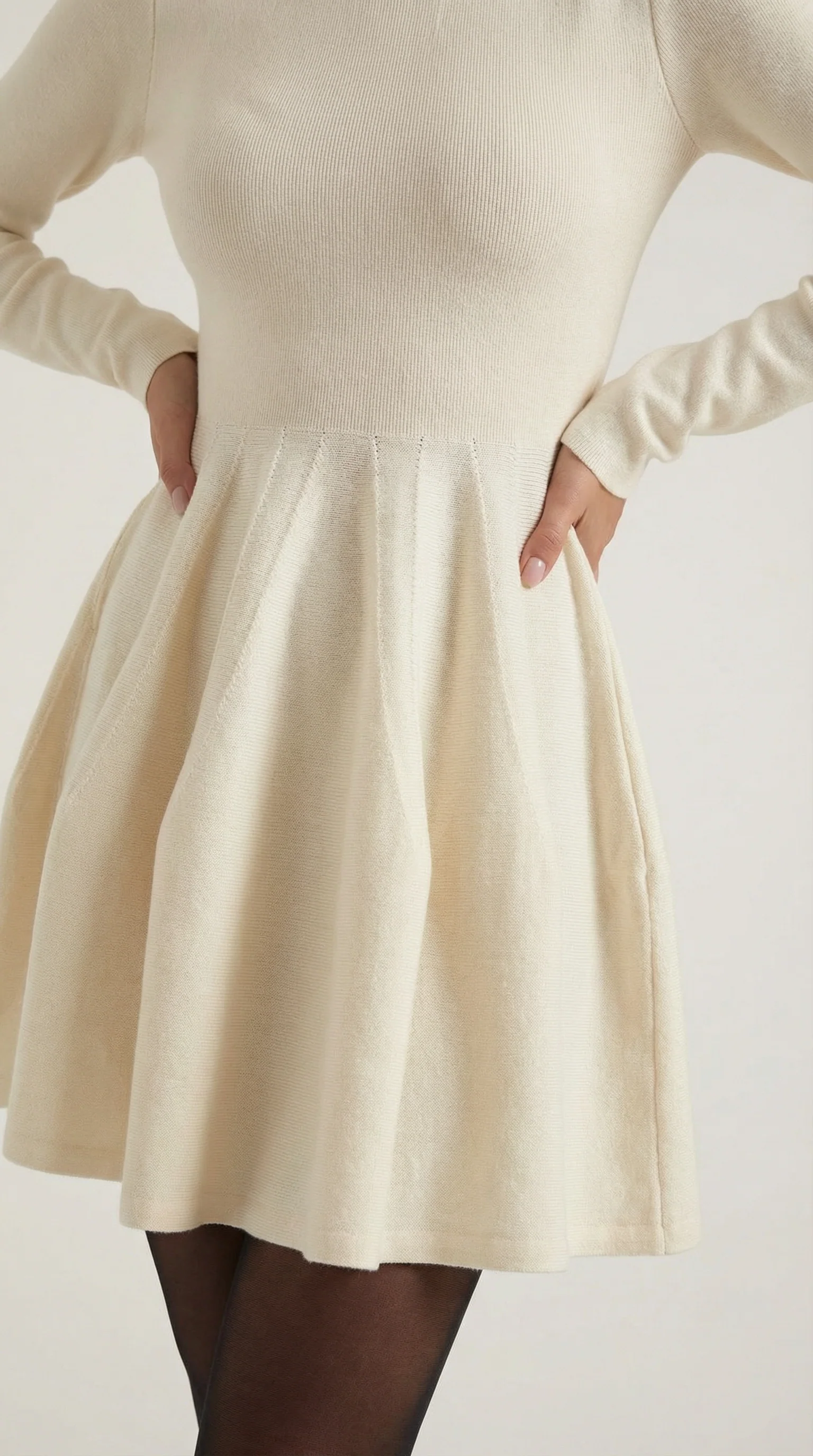 Robe Mini Élégante Plissée Femme – Manches Longues Col Rond - Image 4