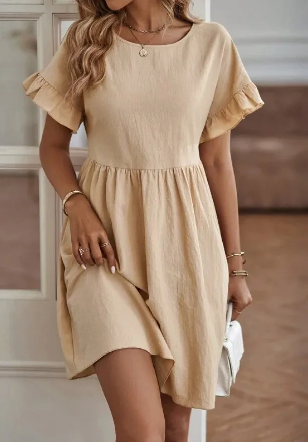 Robe Mini Femme à Col Rond – Élégante Style Décontracté au Quotidien