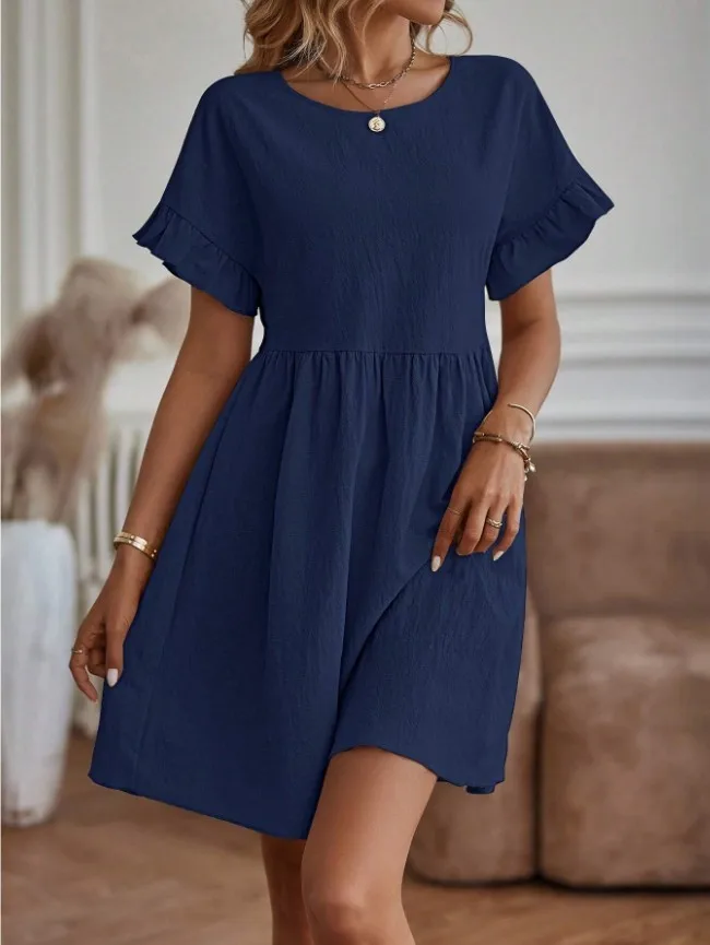Robe Mini Femme à Col Rond – Élégante Style Décontracté au Quotidien - Image 2