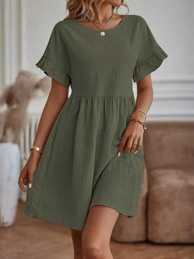 Robe Mini Femme à Col Rond – Élégante Style Décontracté au Quotidien - Image 3