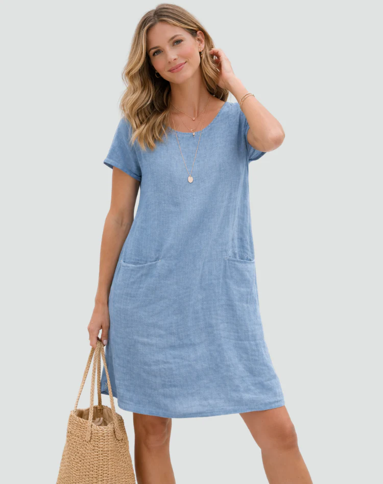 Robe mini femme en lin avec poches - Legere et decontractee