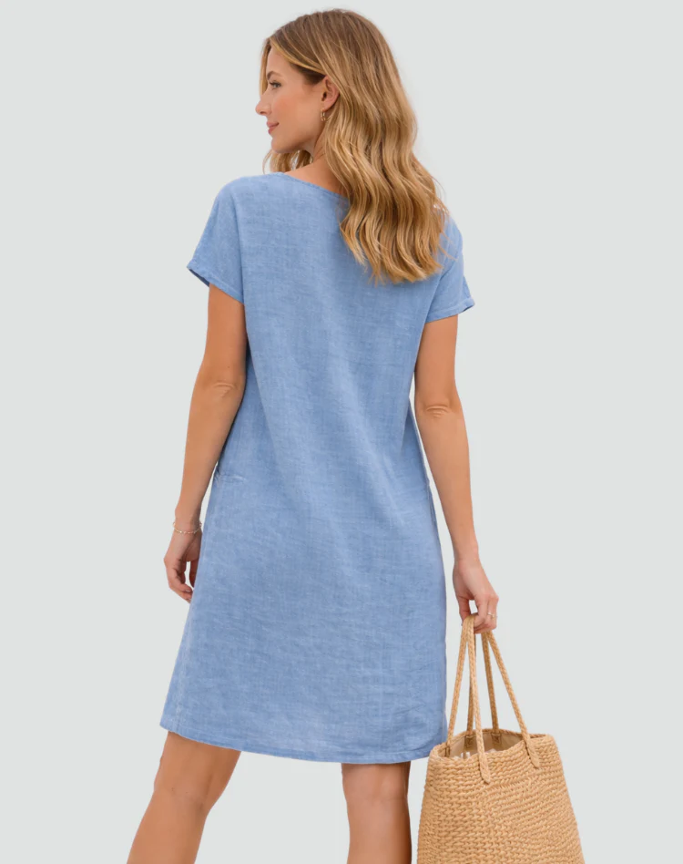 Robe mini femme en lin avec poches - Legere et decontractee - Image 6