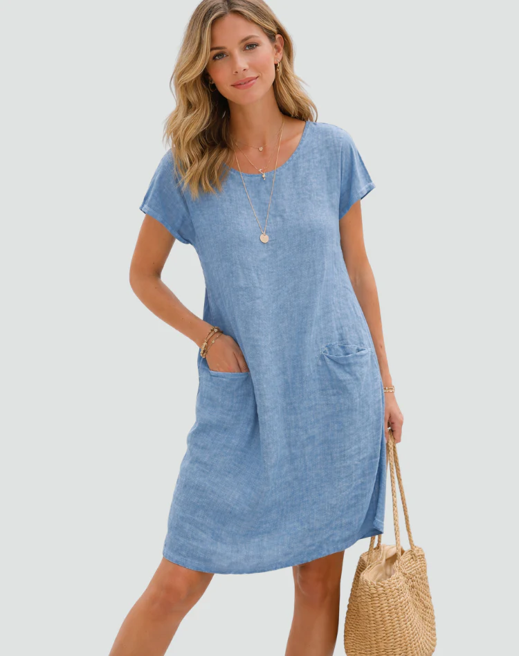 Robe mini femme en lin avec poches - Legere et decontractee - Image 7