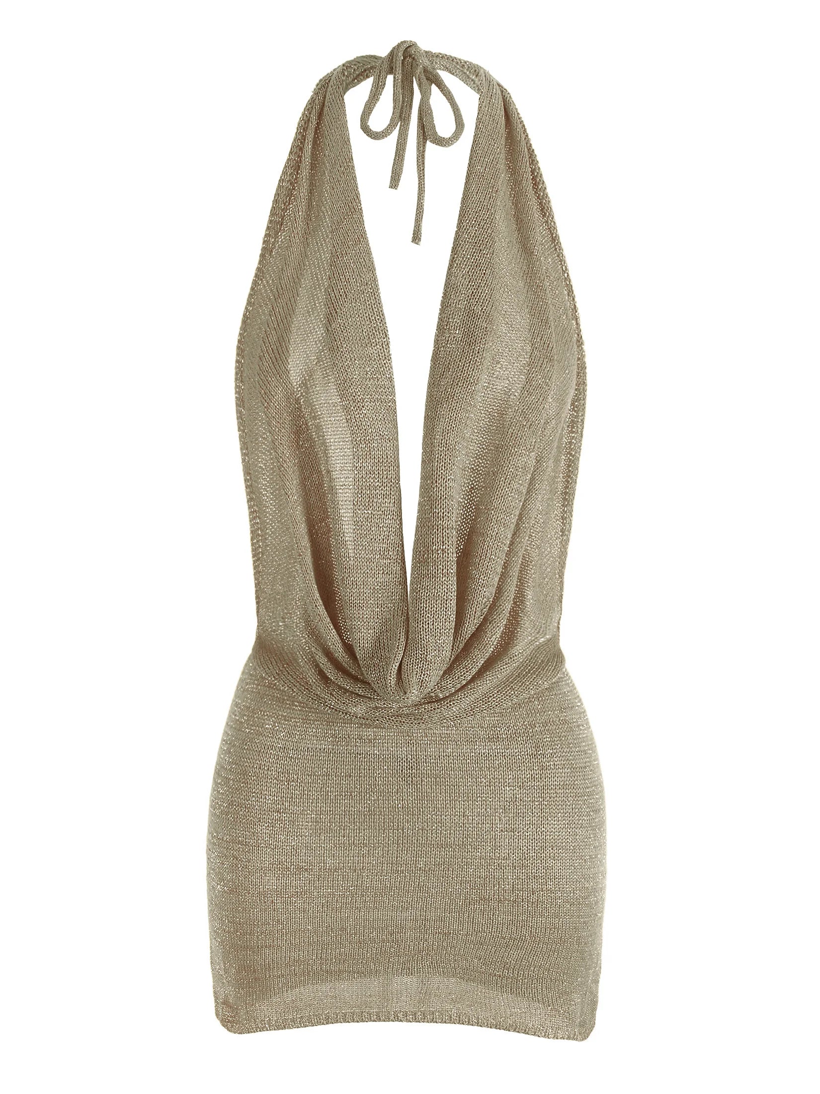 Robe Mini Pailletée Style Drapé à Col en V pour Femme – Dos Nu Look Fête à la Plage - Image 5