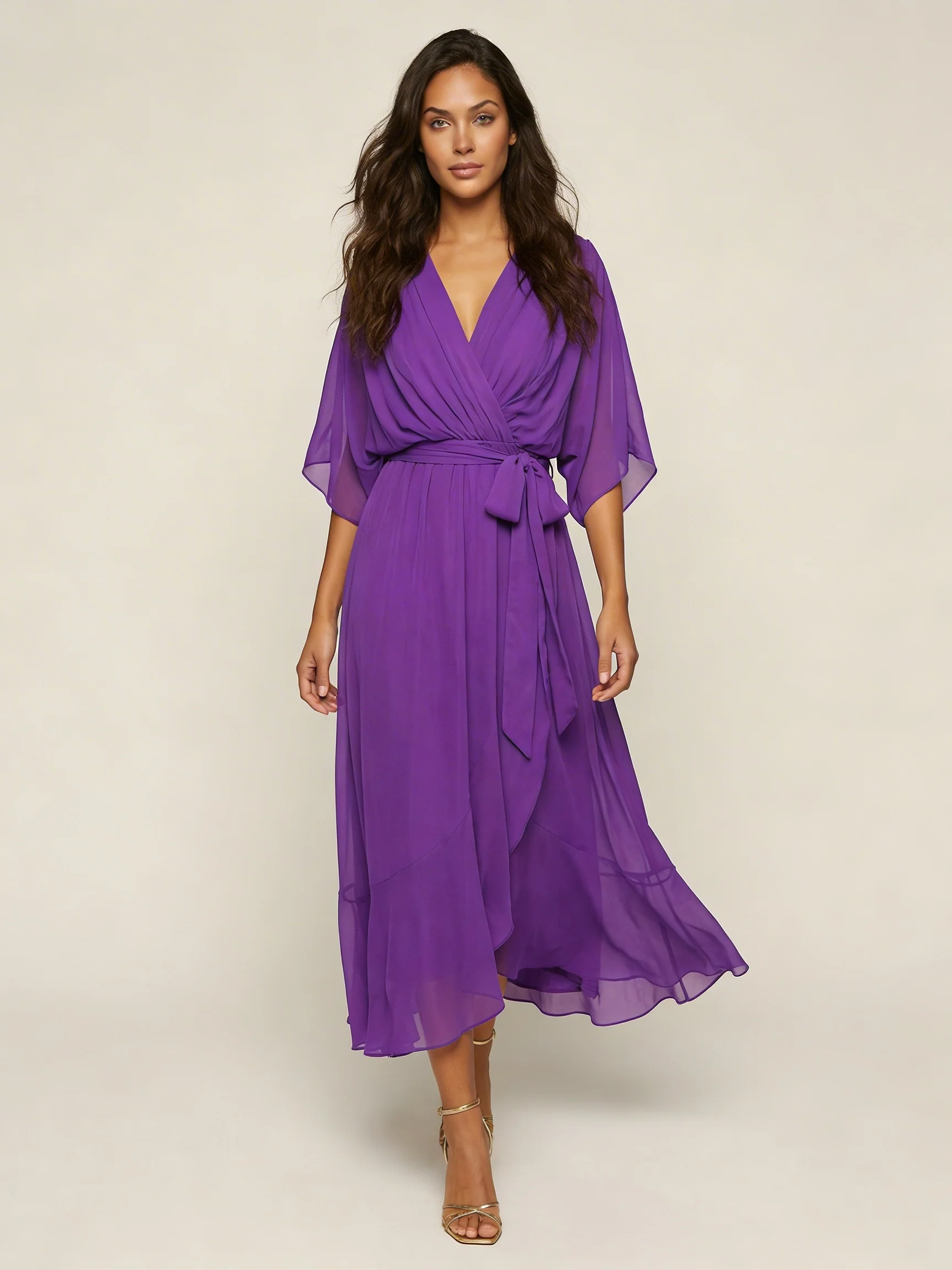 Robe portefeuille midi femme – Fluide et ceinturée - Image 9