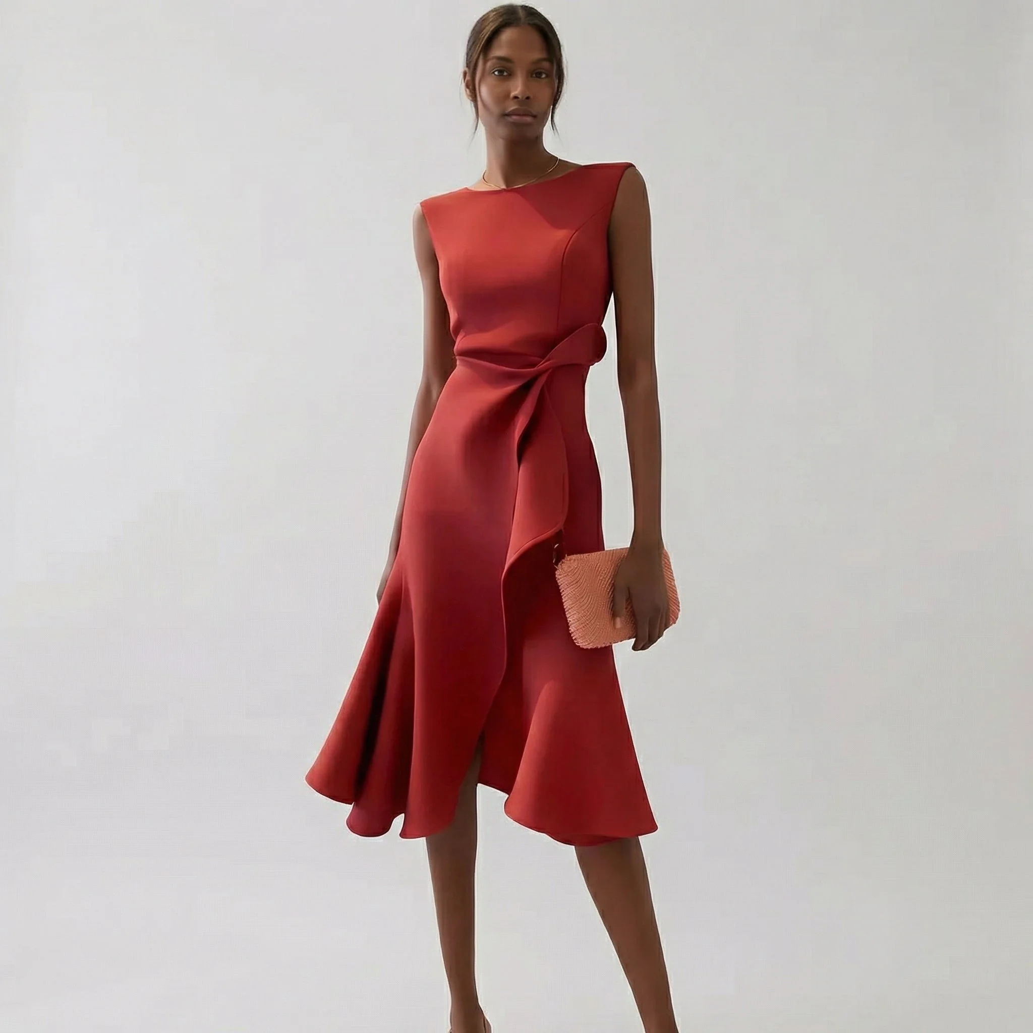 Robe portefeuille midi sans manches pour femme – Ourlet asymétrique, style élégant pour les fêtes d'été