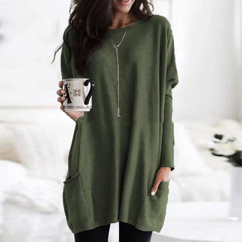 Robe-Pull Femme à Coupe Décontractée – Manches Longues, Col Rond Légèrement Oversize