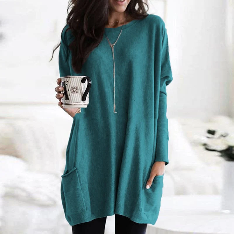 Robe-Pull Femme à Coupe Décontractée – Manches Longues, Col Rond Légèrement Oversize - Image 2