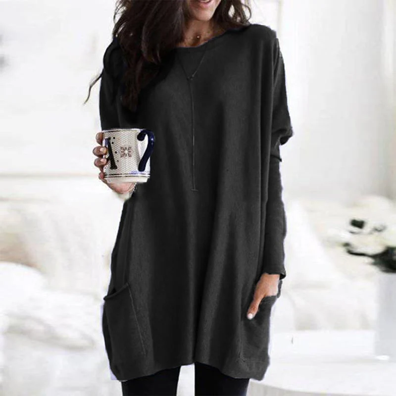 Robe-Pull Femme à Coupe Décontractée – Manches Longues, Col Rond Légèrement Oversize - Image 3