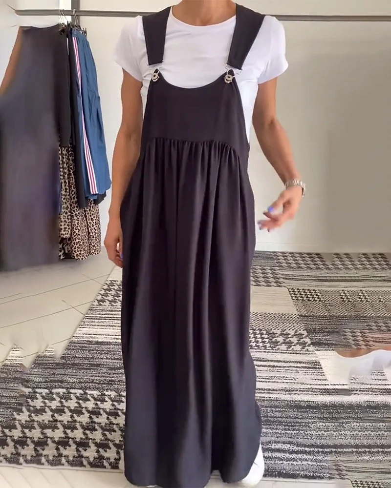 Robe Salopette Maxi Élégante Femme – Style Décontracté Chic Fluide Sans Manches - Image 4