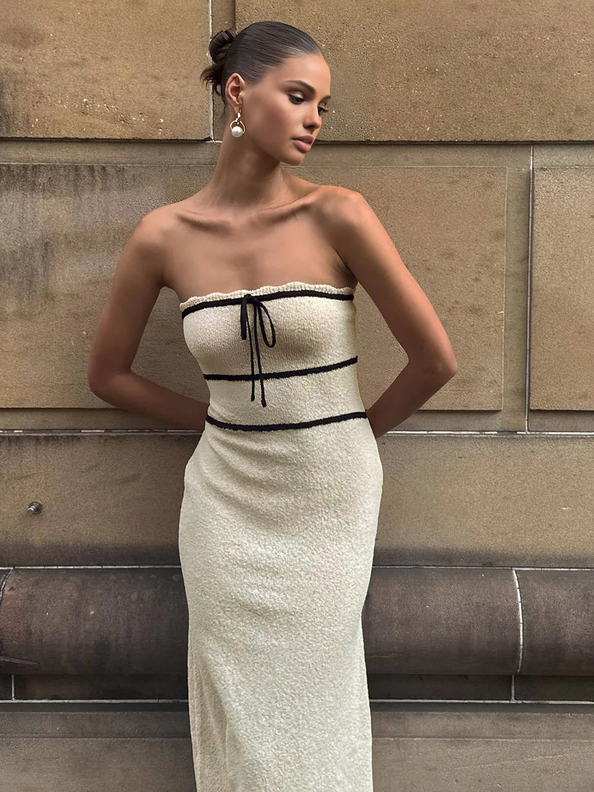 Robe Tube Bouclé Élégante pour Femme – Robe Midi Chic