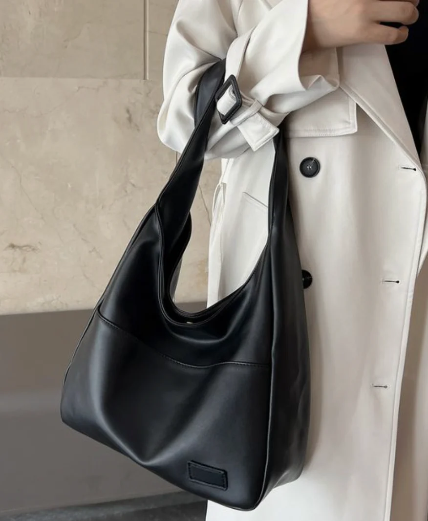 Sac à bandoulière élégant en simili cuir pour femme – Grand sac noir - Image 4