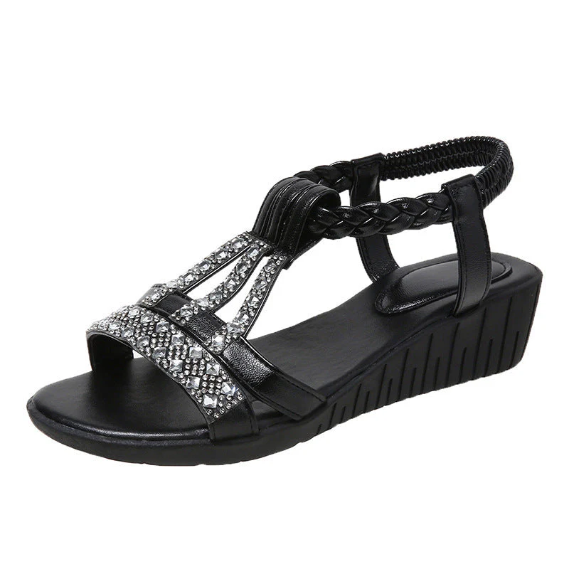 Sandales compensées boho élégantes pour femme avec strass – Ouvertes et confortables pour l’été - Image 4