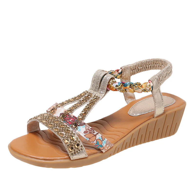 Sandales compensées boho élégantes pour femme avec strass – Ouvertes et confortables pour l’été - Image 5