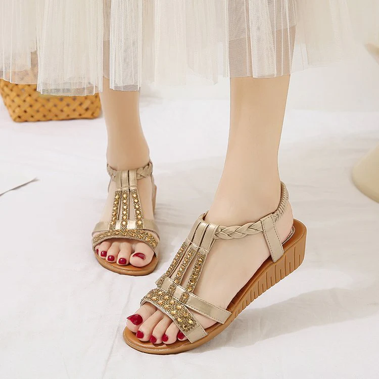 Sandales compensées boho élégantes pour femme avec strass – Ouvertes et confortables pour l’été - Image 6