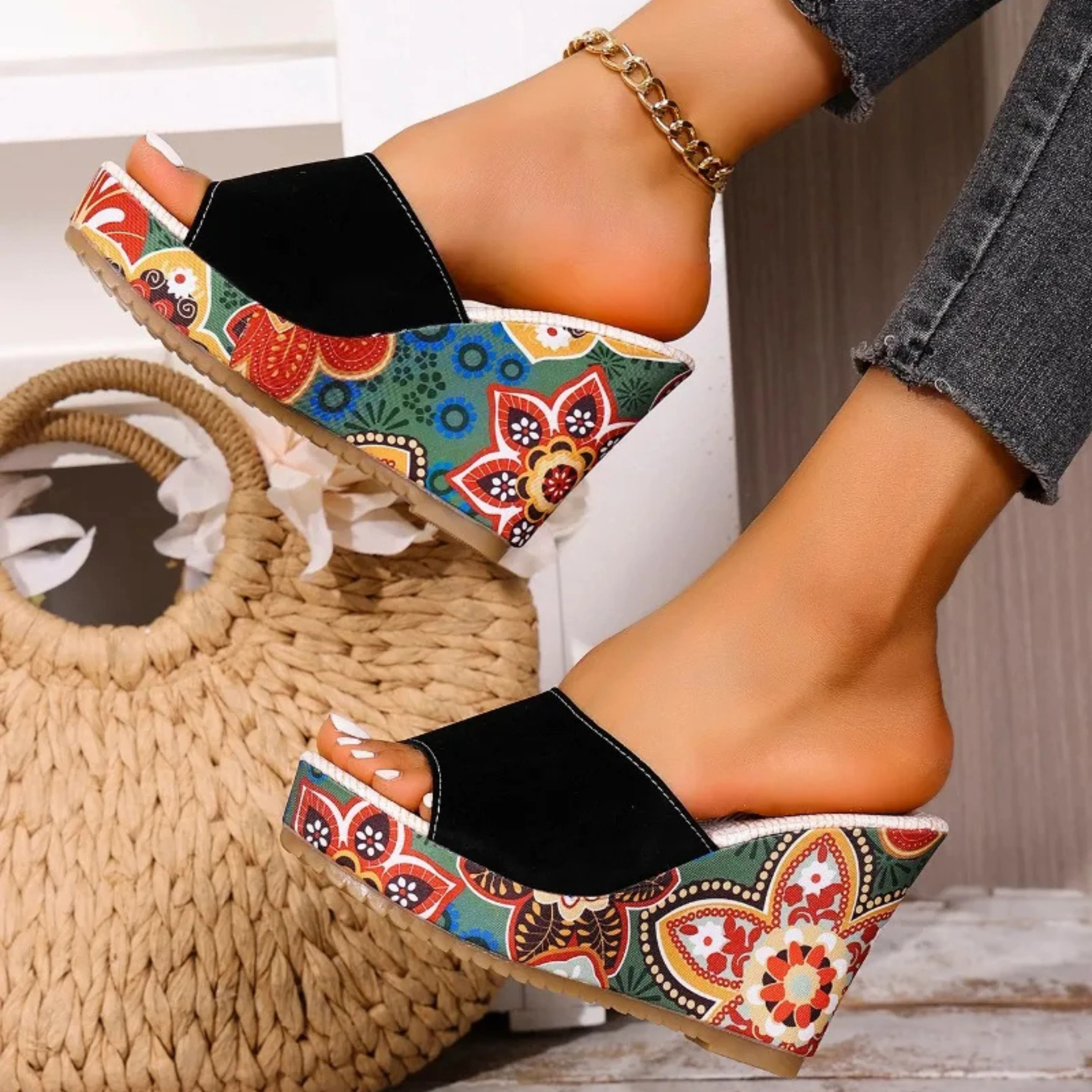 Sandales compensées en velours pour femme – Un style estival élégant et confortable, idéal pour les soirées - Image 6