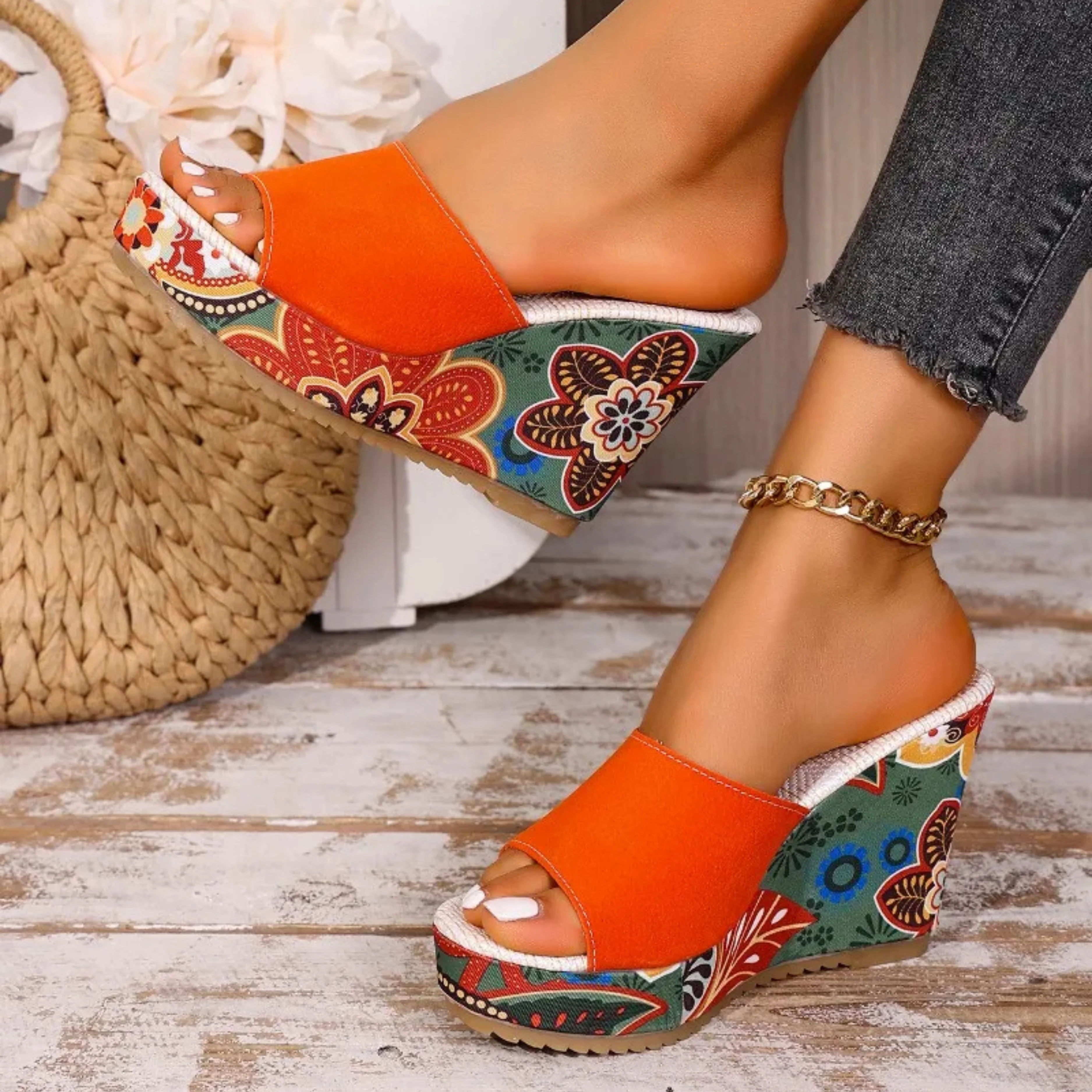 Sandales compensées en velours pour femme – Un style estival élégant et confortable, idéal pour les soirées - Image 9