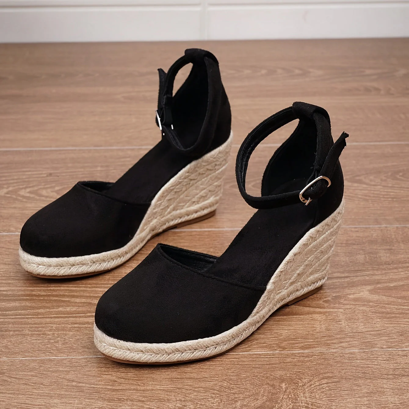 Sandales compensées femme – Espadrilles à talon avec bride à la cheville - Image 4