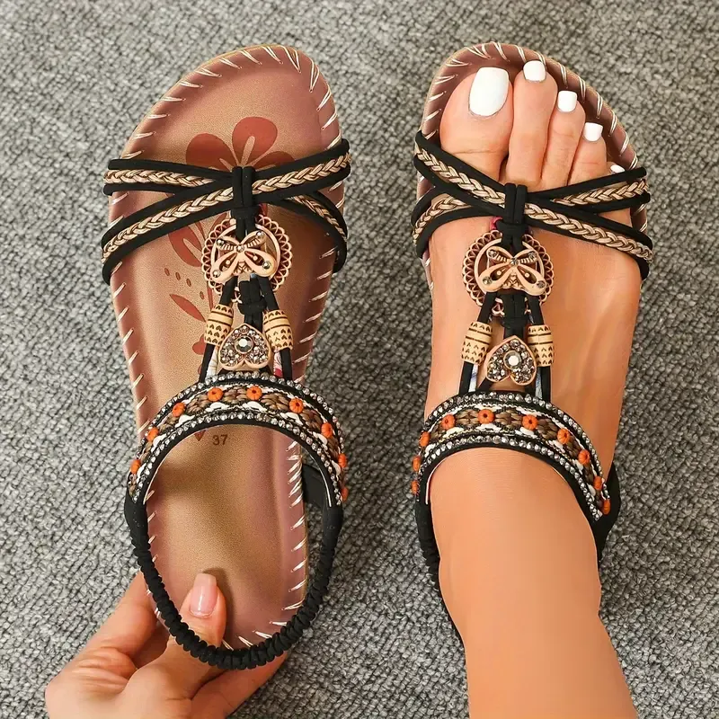 Sandales Élégantes Femme à Strass – Style Bohème Perlé et Brodé - Image 2