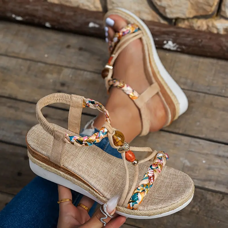 Sandales Femme à Talon Compensé Bohème – Chaussures d’Été Confortables à Petit Talon - Image 4